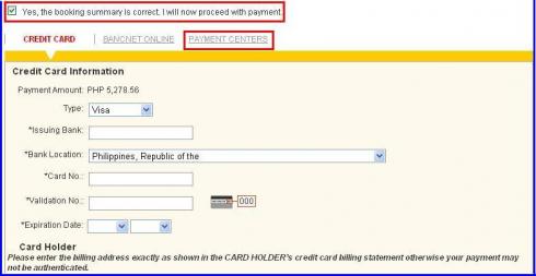 Cebu Pacific Online Booking Credit Card Payment Details