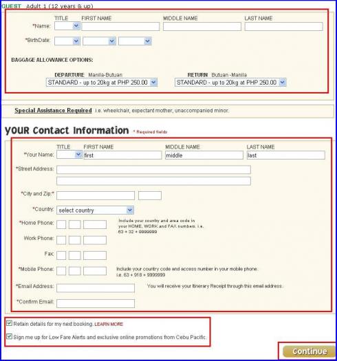 Cebu Pacific Online Booking Fill Out Information
