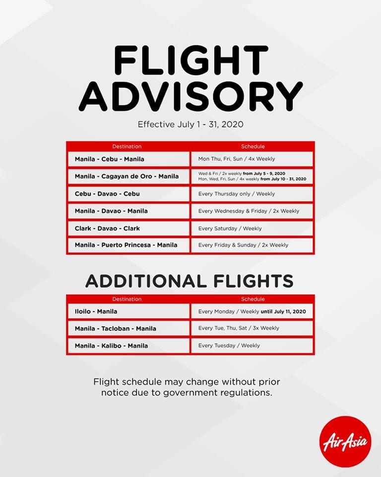 AirAsia Flight Status As Of July 3, 2020 Updated Flights For July 131