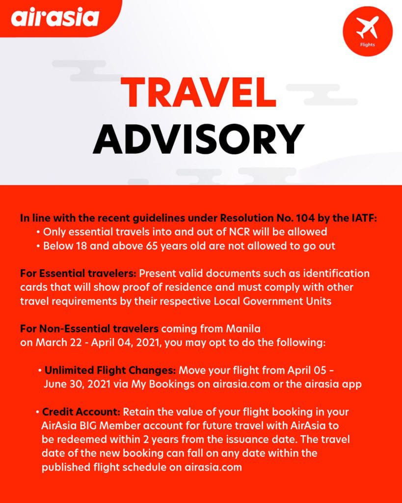 Airasia Philippines Travel Advisory Covid-19