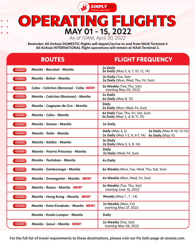 Airasia Flight Schedule May 1 To 15 2022