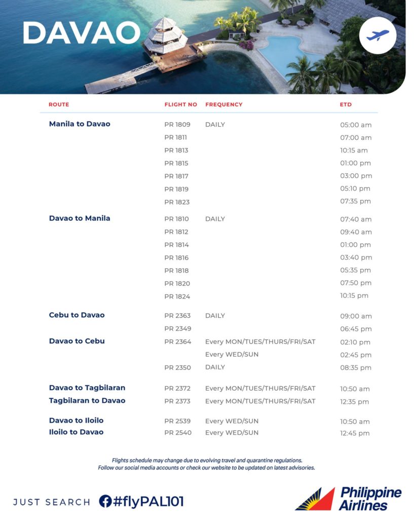 Davao Travel - Latest Philippine Airlines Schedule To And From Davao