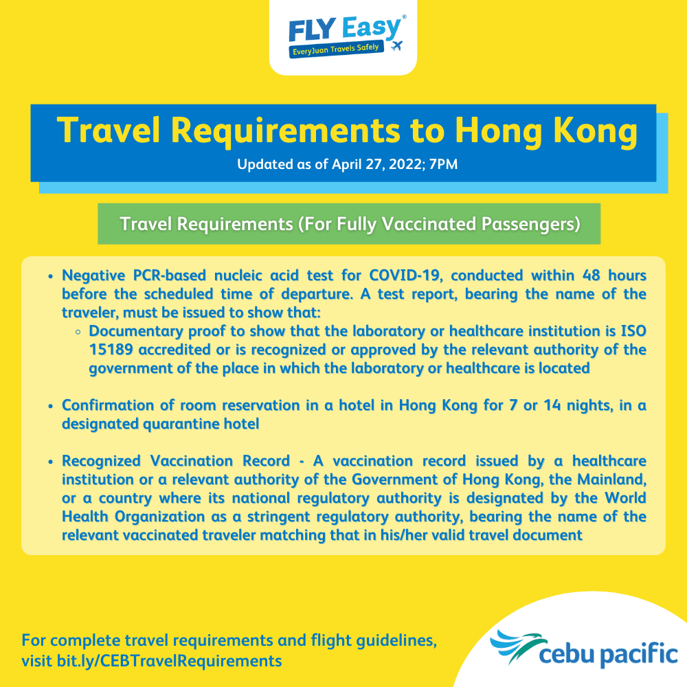 Hong Kong Travel Requirements For Vaccinated Passengers As Of April 27, 2022