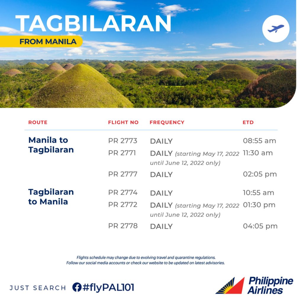 Philippine Airlines Manila Bohol May June 2022 Flights