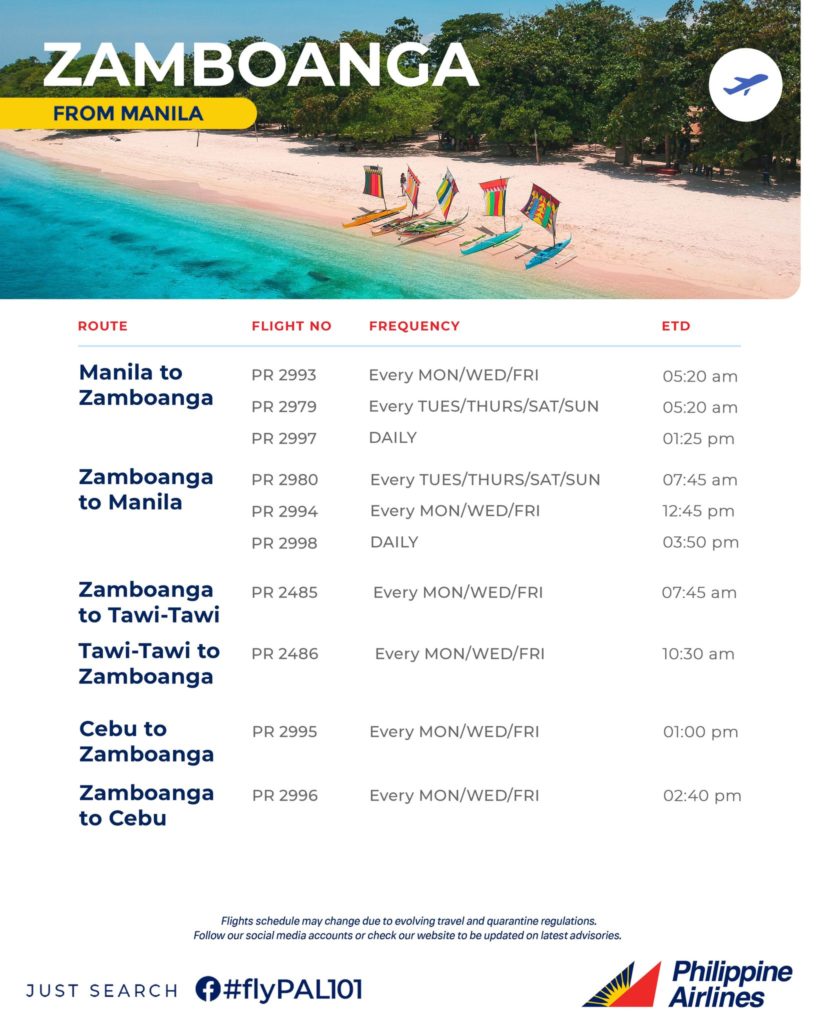 Zamboanga Travel - Latest Philippine Airlines Schedule To And From Zamboanga