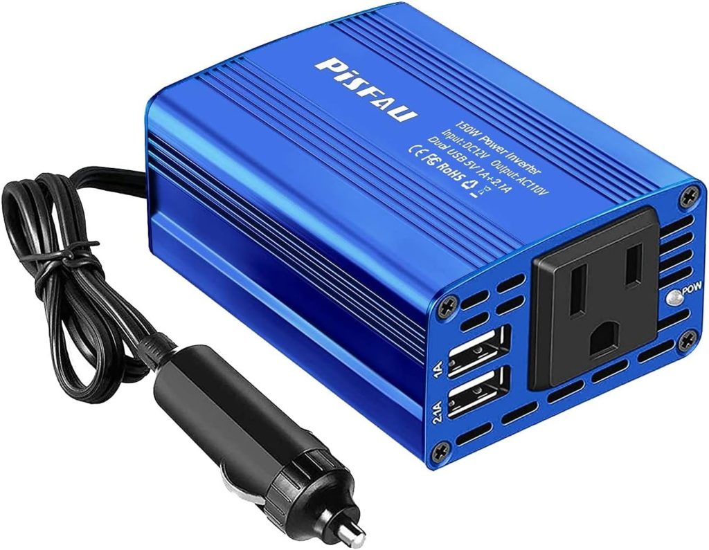 Pisfau 150W Car Power Inverter Dc 12V To 110V Ac Converter With 3.1A Dual Usb Power Inverters For Vehicles,Road Trip Essentials Camping Accessories